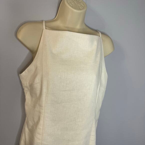 Abercrombie & Fitch Linen High Neck Strappy Mini Dress Cream Coastal Beach L New - Picture 3 of 14